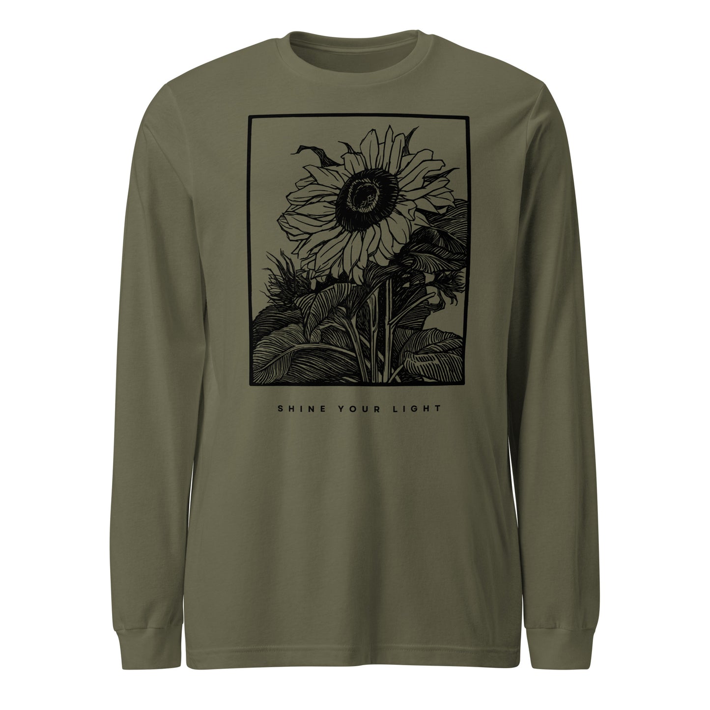 Shine Your Light Sunflower Long Sleeve T-shirt (Military Green)